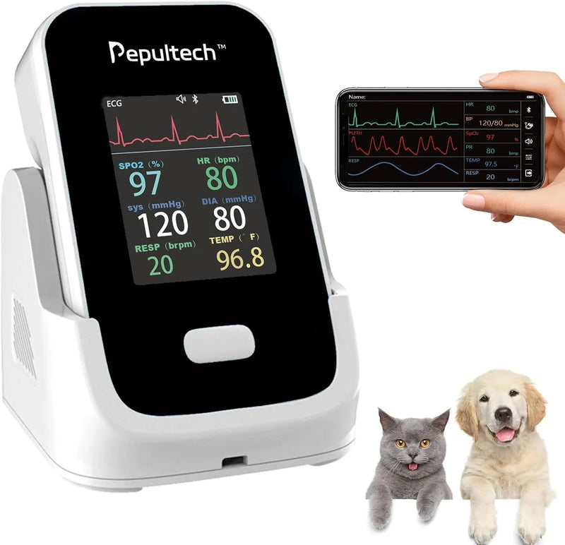 6 Parameters Veterinary Vital Signs Monitor,Wireless Veterinary Pulse Oximeter for Dogs, Rechargeable Blood Pressure Monitor for Pets,Oxygen Spo2 Monitoring Tools for Family Clinic Use T3044