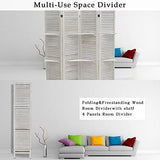 ECOMEX Room Divider 4 Panel, White with Shelves, Wall Dividers and Folding Privacy Screens