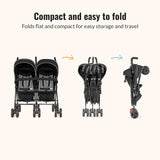 Twin Umbrella Stroller in Black, Lightweight Double Stroller for Infant & Toddler, Compact Easy Fold, Large Storage Basket, Large and Adjustable Canopy