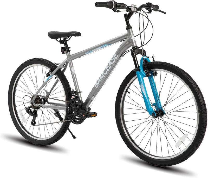 26/27.5 Inch Mountain Bike, Mens Womens MTB with 21 Speeds, High-Tensile Steel Frame, V Brake, Hardtail Bicycle for Adults I6073