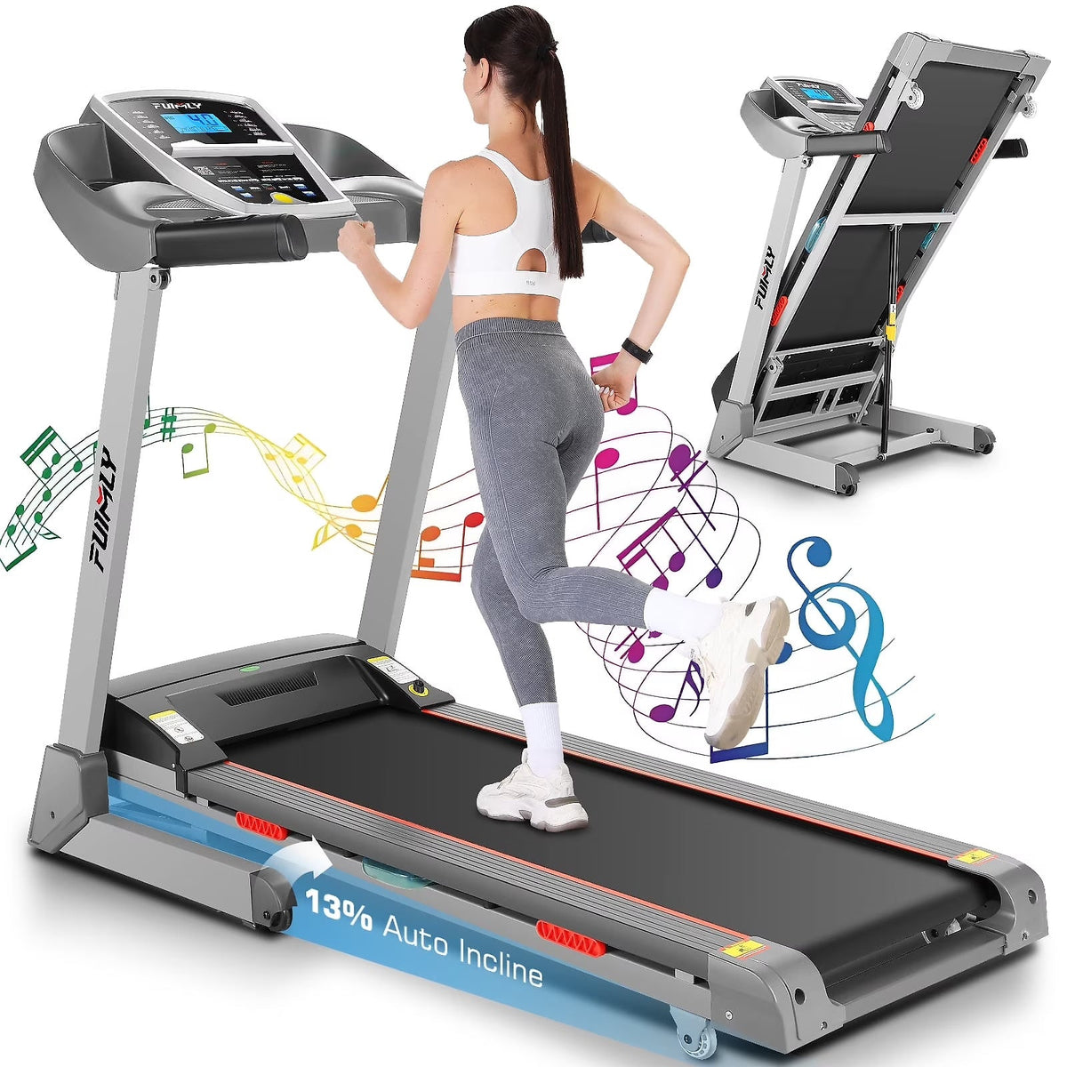 ANCHEER Folding Treadmill with 15% Auto Incline,3.25HP Ultra-silent Motor, Speed Range of 0.6~10MPH,300lb Capacity, APP Wireless...