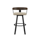 Lars Wood Swivel Bar Stool with Backrest, Black Frame, 30-in