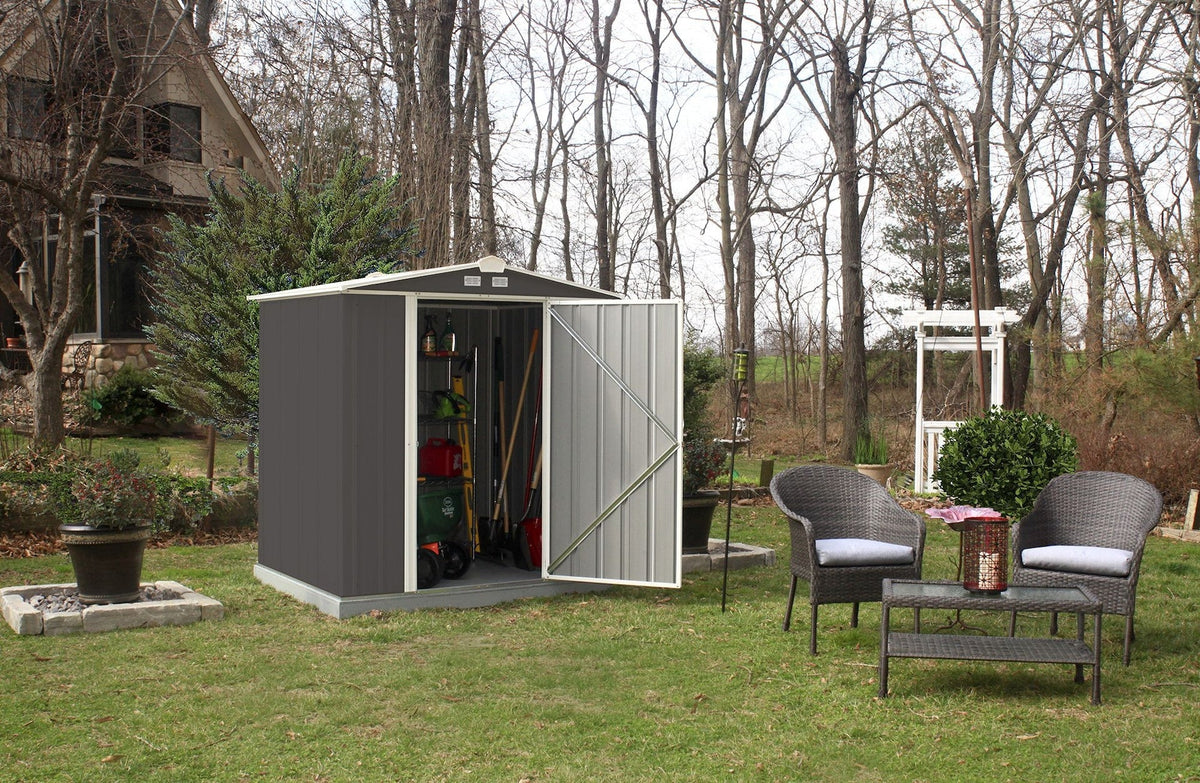 Arrow EZEE Galvanized Steel Storage Shed with Low Gable Roof, Charcoal/Cream, 6-ft x 5-ft