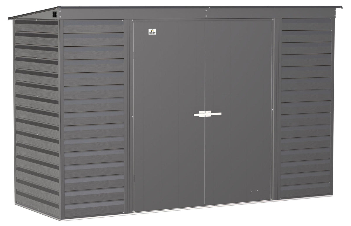 Arrow Select Galvanized Steel Storage Shed, Charcoal, 10-ft x 4-ft