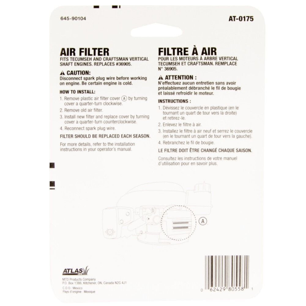 Atlas Lawn Mower Air Filter Replacement Cartridge for