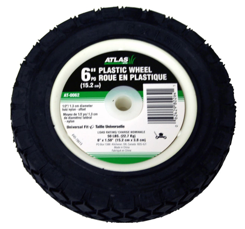 Lawn Mower Replacement Wheel, Wide Tread, 6-in x 1.5-in N6100