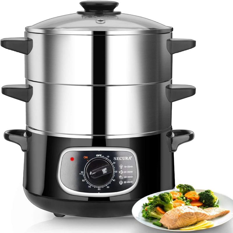 2 stainless steel food steamers, 8.5 liters capacity, electric glass-covered vegetable steamer, double-layer stackable steaming basket, with timer included Y5871