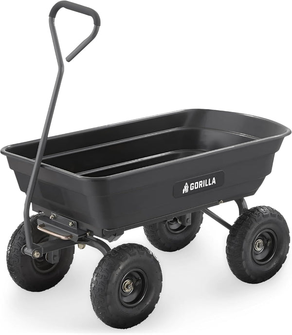 Heavy-duty multi-purpose garbage transfer cart garden cart, equipped with pneumatic tires, capacity 4 cubic feet - 600 pounds load capacity, outdoor wheeled cart, suitable for garden, gardening and landscaping work. X225