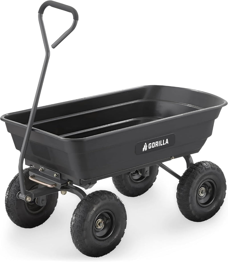 Heavy-duty multi-purpose garbage transfer cart garden cart, equipped with pneumatic tires, capacity 4 cubic feet - 600 pounds load capacity, outdoor wheeled cart, suitable for garden, gardening and landscaping work. X225