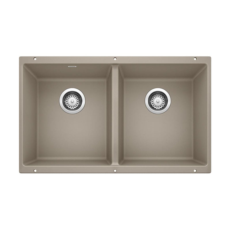 Precis 29-in 50/50 Double Bowl Undermount Kitchen Sink, Truffle J1277