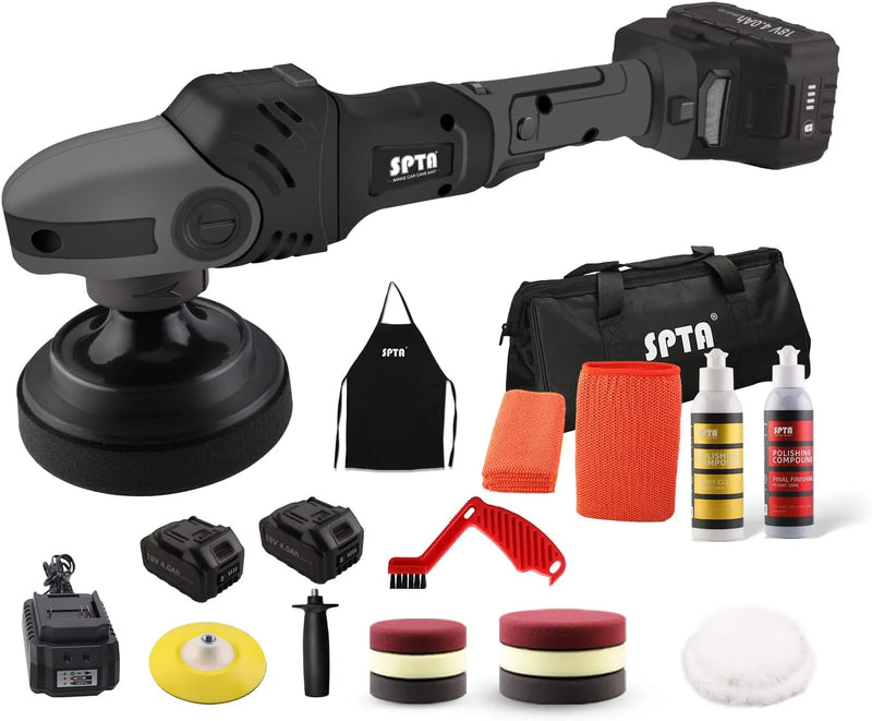 Buffer Polisher, 18V Cordless Rotary Polisher, 4Inch & 5Inch Car Polisher with 7 Variable Speed 2Pcs 4.0Ah Battery, 2 Backing Plate, 6 Polishing Pads, 2 Wool Pads for Car Polishing and Waxing U4842