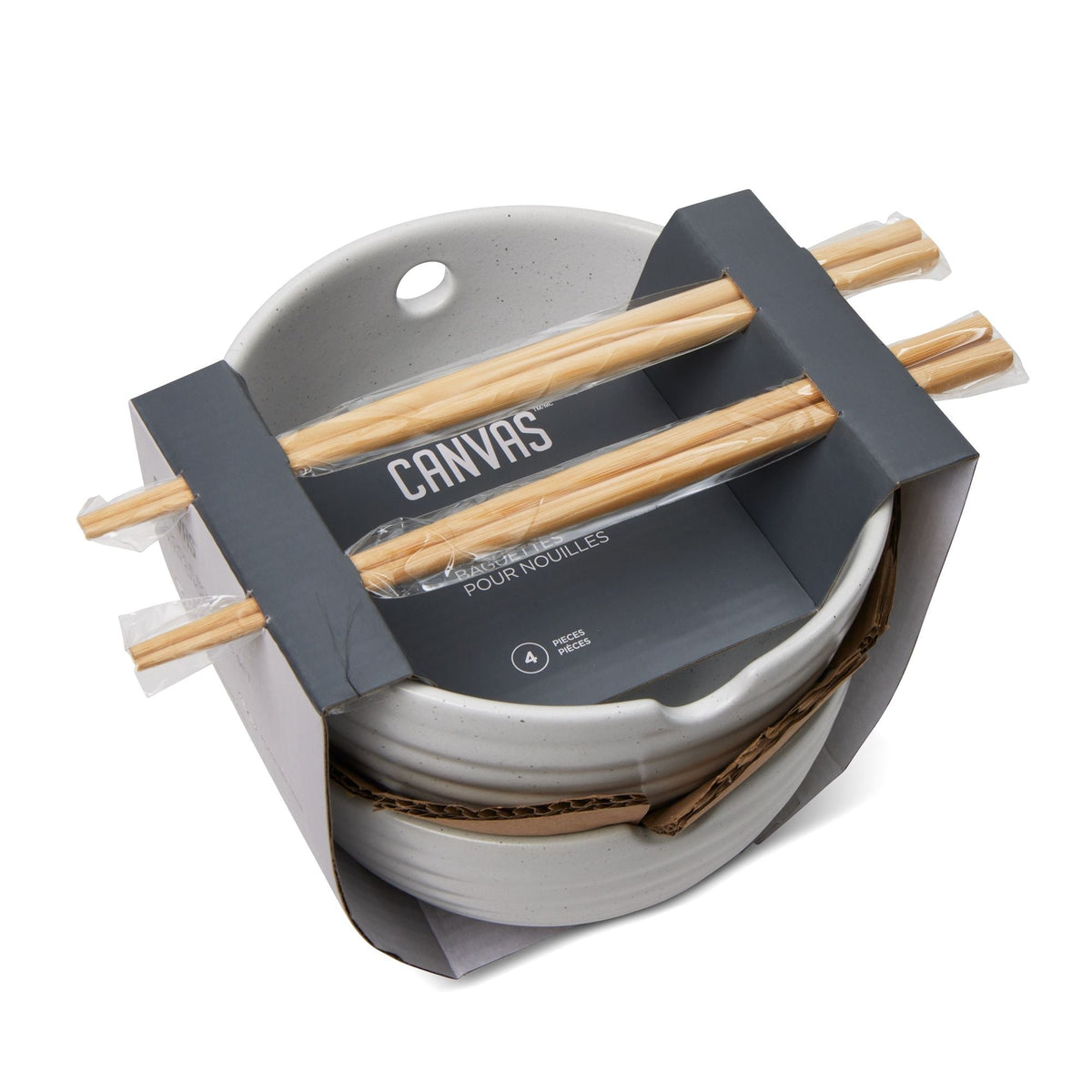 CANVAS Noodle Bowl with Chopsticks Set, Serves 2, 4-pc, White