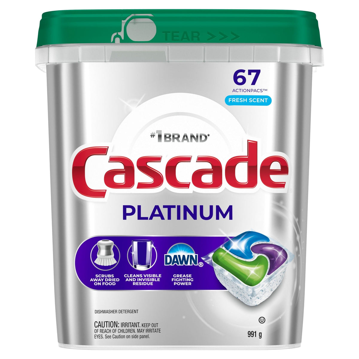 Cascade Platinum ActionPacs Dishwasher Detergent Pods, Fresh, 67 Count