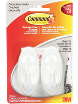 Command Decorative Quartz Terrace Hooks with Adhesive Strips, White, 3-lbs, 2 Strips per Pack