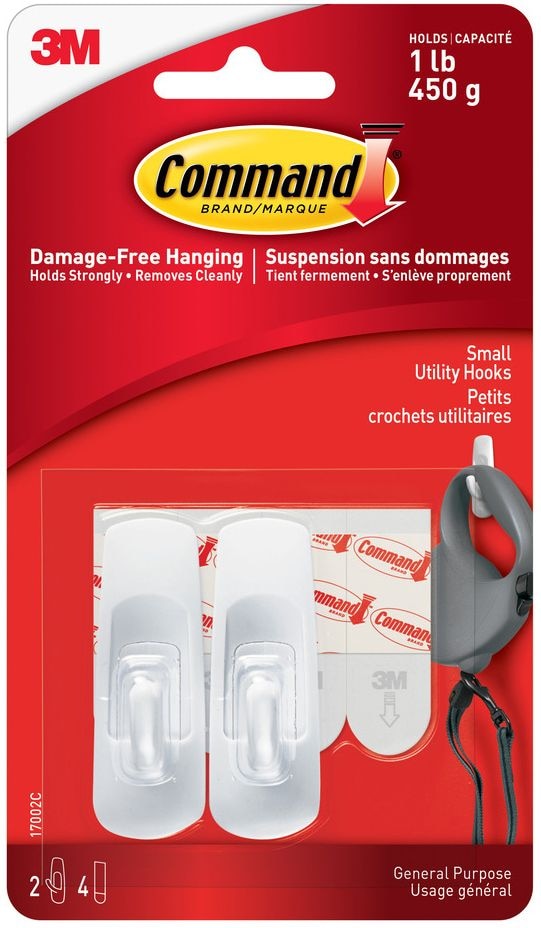 Small Utility Hooks Value Pack with Adhesive Strips, White, 1-lb, 2 Strips per Pack R6799