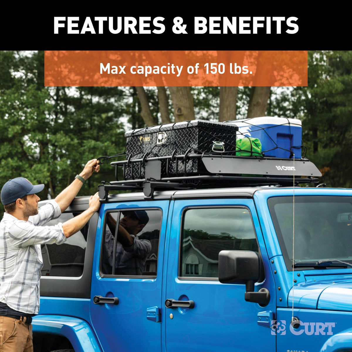 18119 Quick-Release Roof Rack Crossbars, Black Steel, Select Wrangler JK