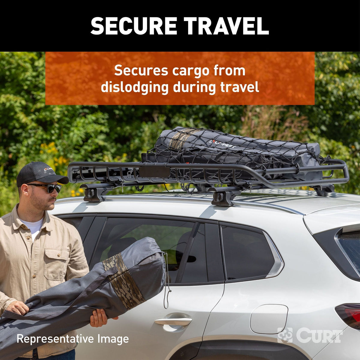 18219 Elastic Cargo Net with Hooks for Extended Roof Basket, 64 x 36-in