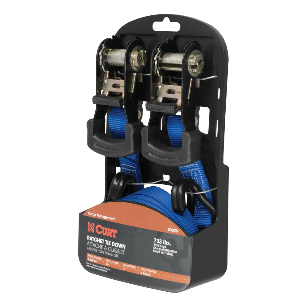 83020 Cargo Straps with J-Hooks, Blue, 733-lb, 16-ft, 2-pk