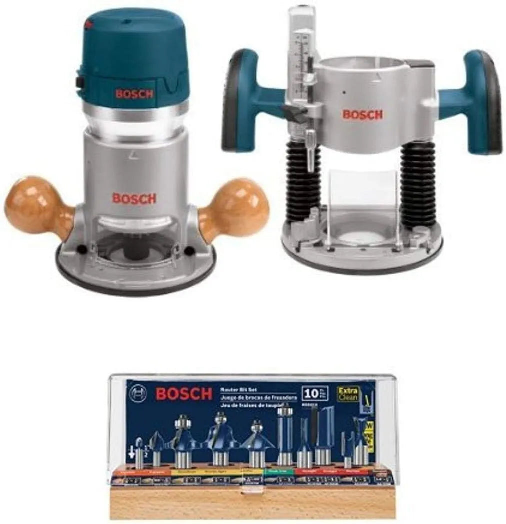 1617EVSPK Wood 12 Amp Router Tool Combo Kit - 2.25 Horsepower Plunge Router & Fixed Base with a Variable Speed