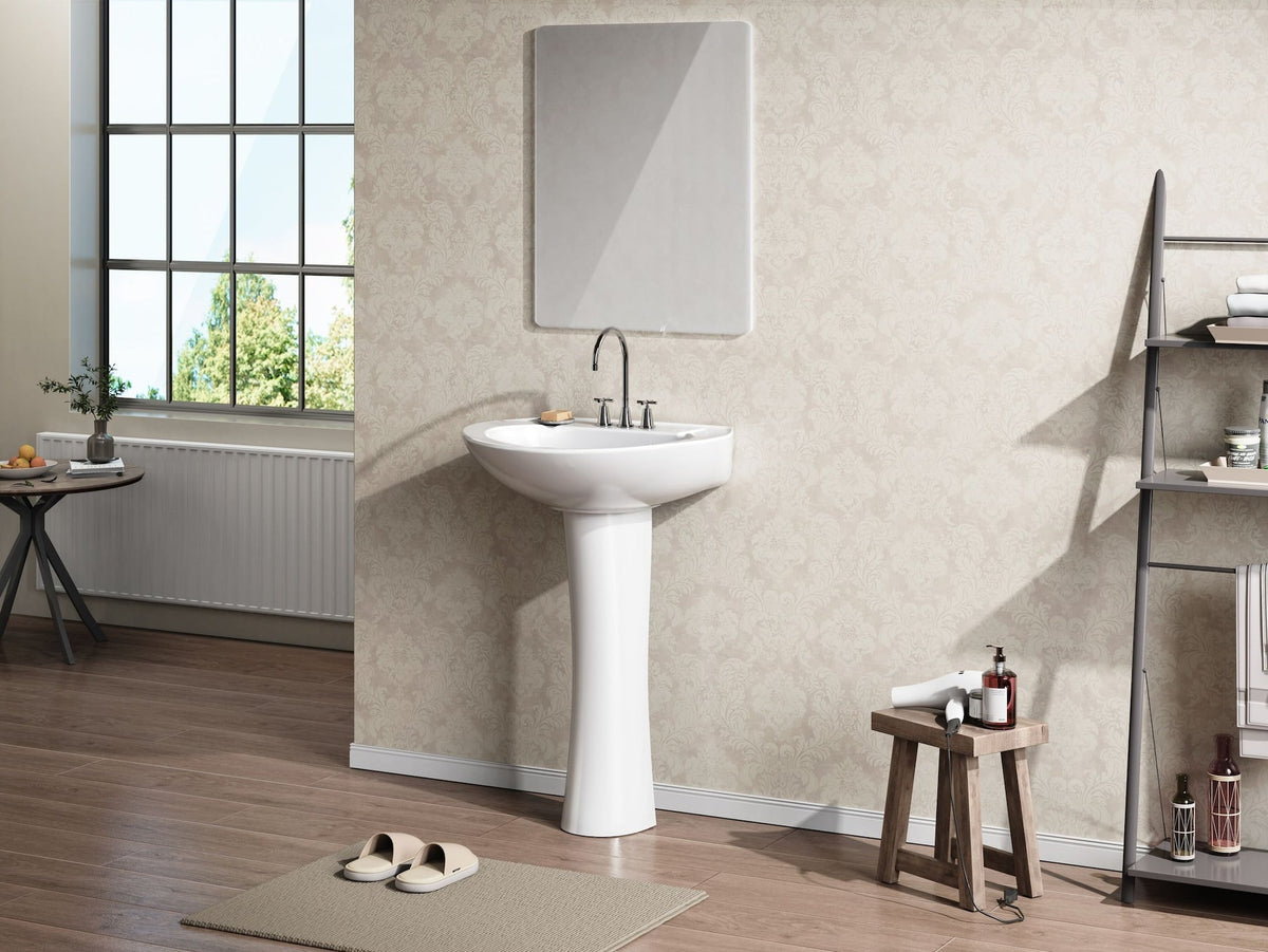 Pedestal Sink with Leg, White, 22.64 x 18 x 33.66-in