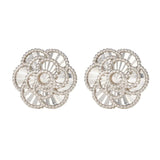 Diamond Cut Textured Flower Stud Earrings in White Gold