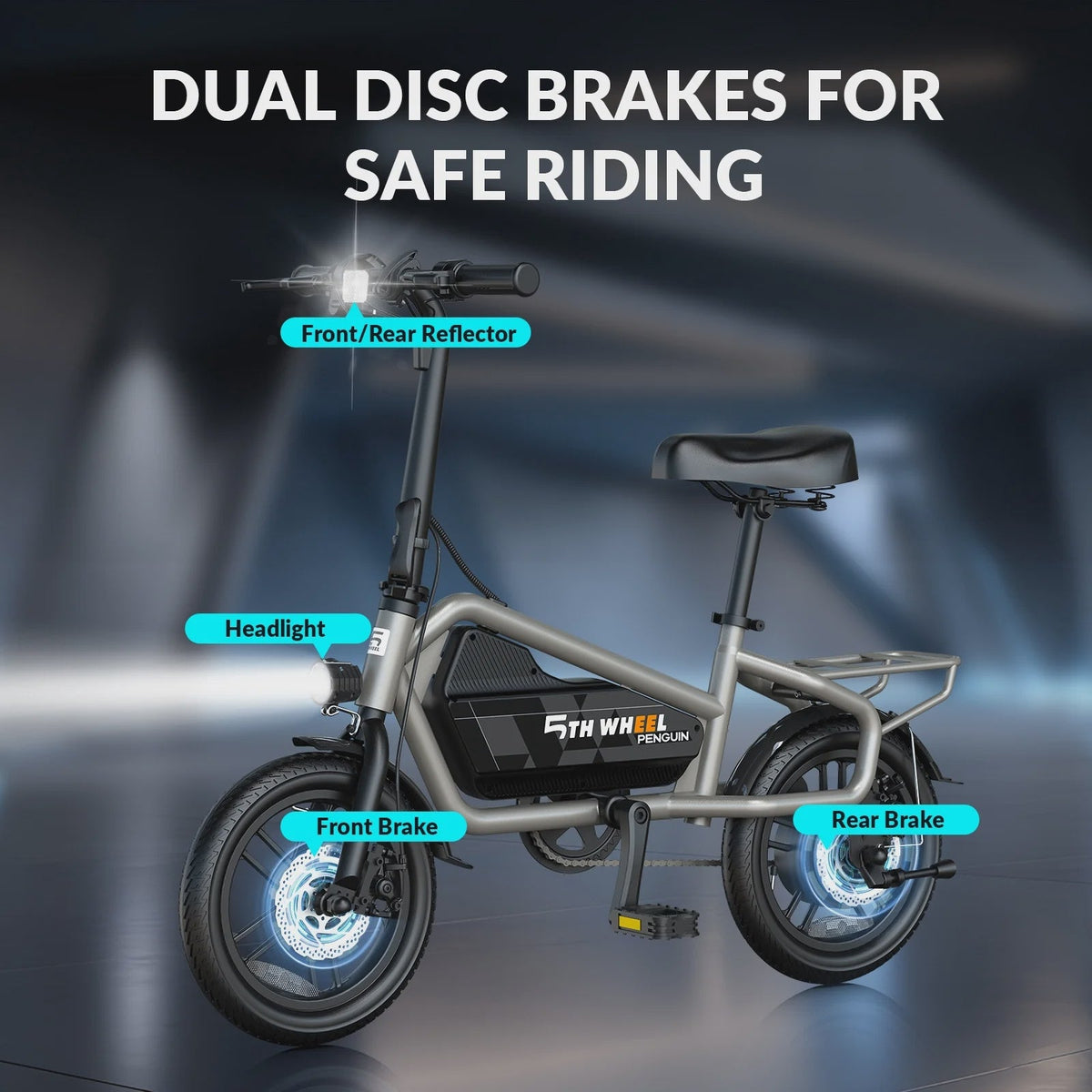 5TH WHEEL 14 in Electric Bike for Adults with 650W Peak Motor Electric Bicycle, 36V 7.8Ah Battery Ebike, UL2849