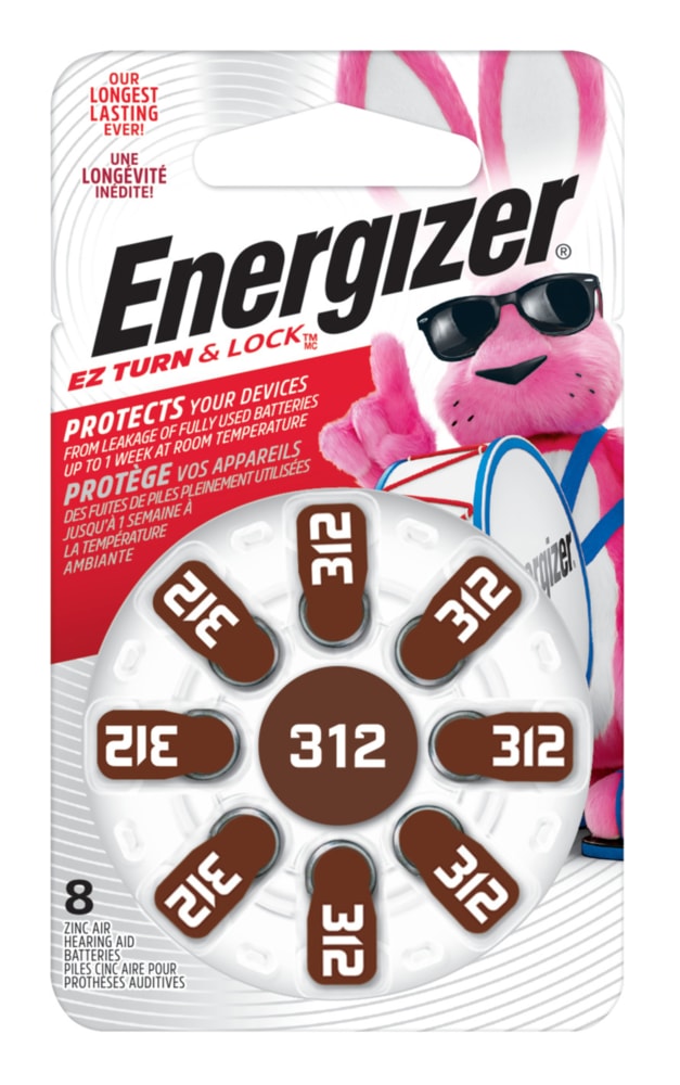 8-pk 1.4V / 1.4 Volt Zinc Hearing Aid Batteries 312, EZ Turn Lock, Long Lasting Z5909