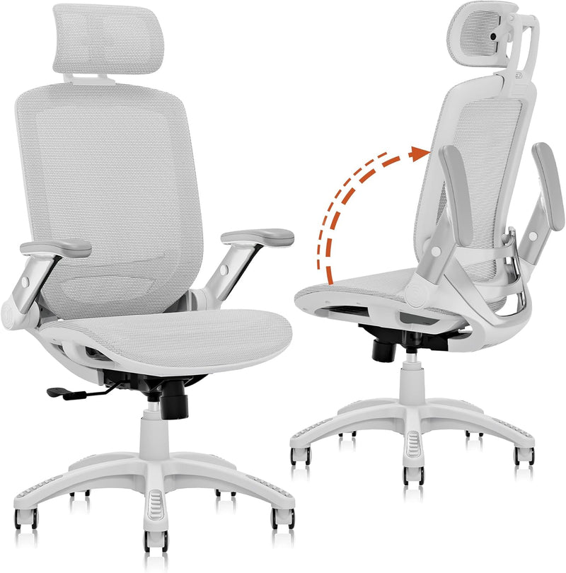 Ergonomic Office Chair, High Back Home Desk Chair with Headrest, Flip-Up Arms, 90-120° Tilt Lock and Wide Cushion, Big and Tall Mesh Chairs for Man Woman, Black Task Chair D8187