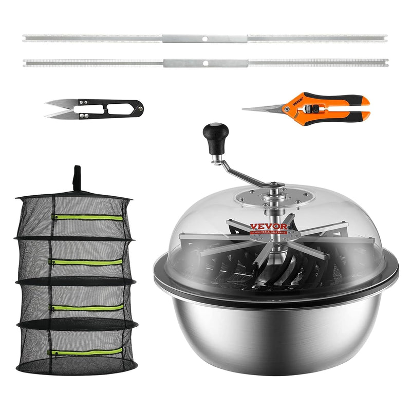 Leaf trimmer, 16-inch trimming bowl, manual flower branch trimmer, equipped with stainless steel blades for rotary trimming, transparent observation cover, foldable herb drying rack and handheld trimmer are all included. L4422