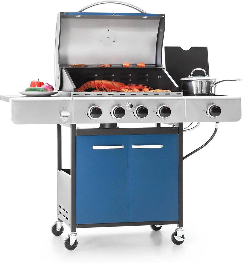 Burner Propane Gas BBQ Grill with Side Burner & Porcelain-Enameled Cast Iron Grates, 42,000 BTU Output Stainless Steel Grill for Outdoor Cooking Kitchen and Patio Backyard Barbecue-Captiva D2028