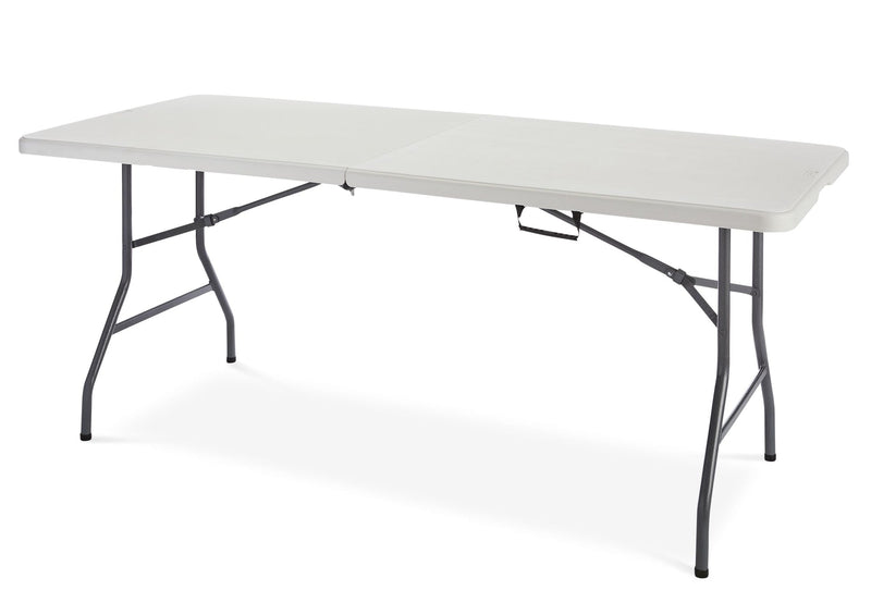Portable Folding Table with Casters & Handle, 6-ft, White D4142
