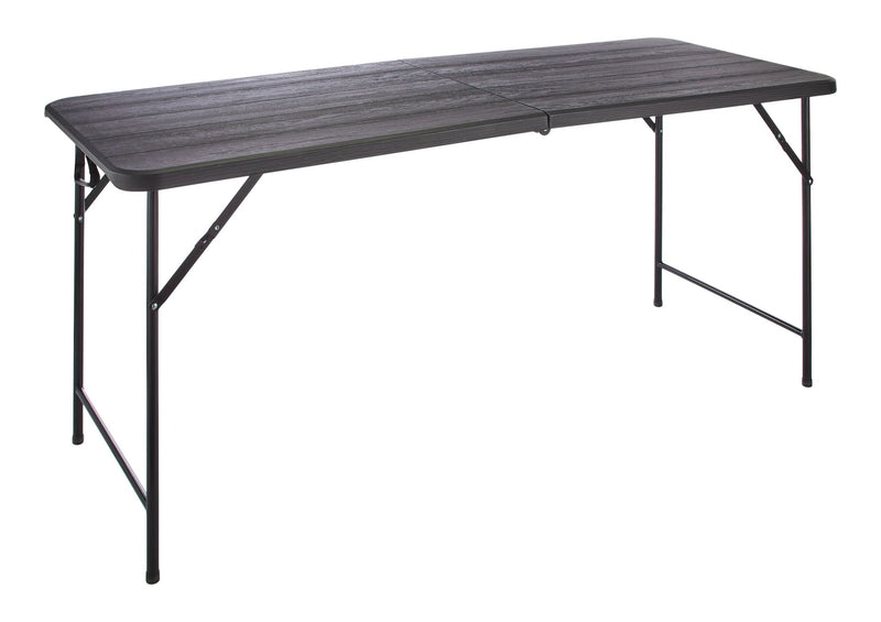 Woodgrain Folding Table, Plastic/Steel, Black, 6-ft K1150