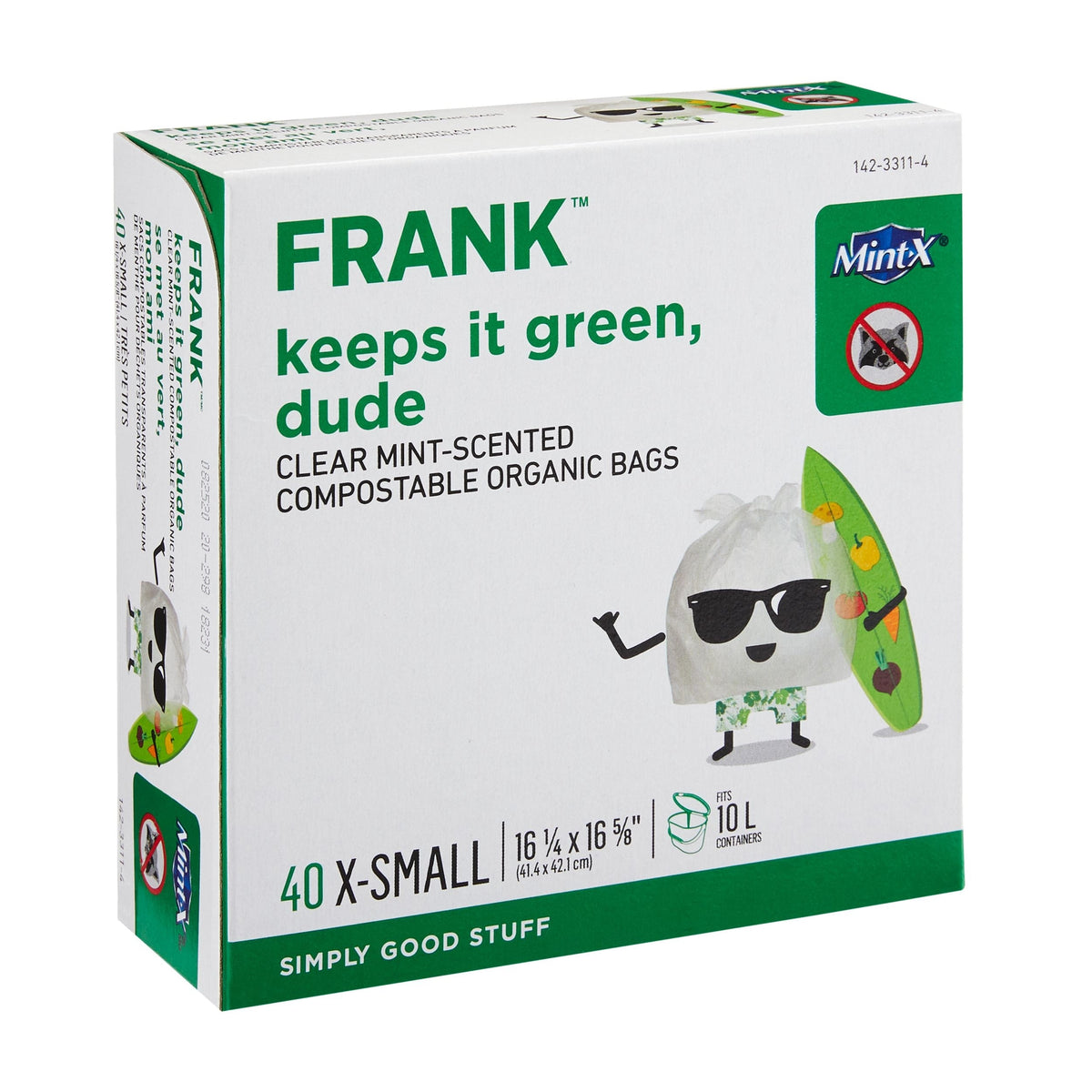 FRANK Extra-Small Organic Mint Scented Compostable Food Waste Bags, 40-pk, Clear, 10-L