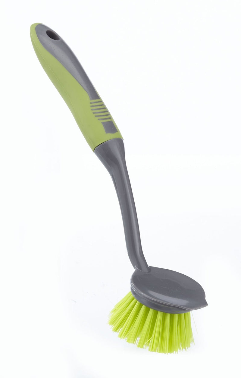 Round Non-Stick Surfaces Dish Scrub Brush with Stiff & Durable Fibre Bristles with Scraper X2195