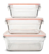 Food Storage Container and Lid Set with Airtight Seal, Rectangular, 3 Count