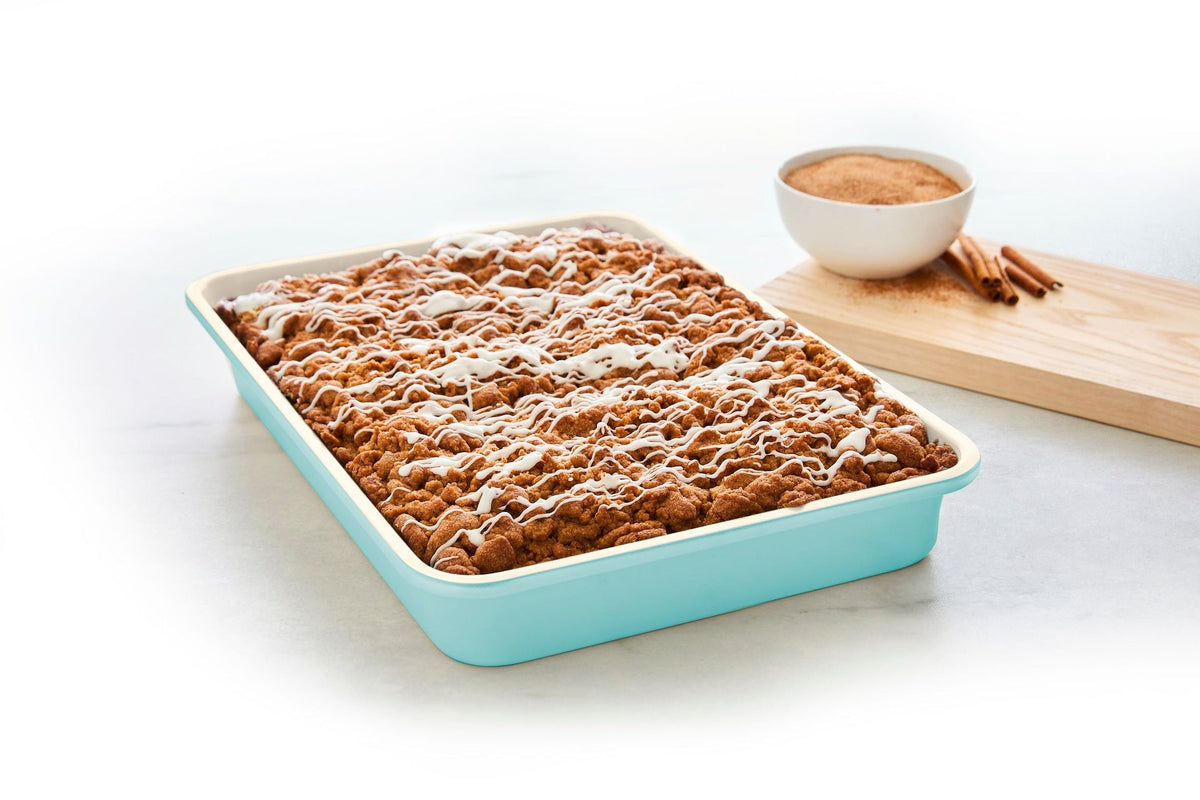 Rectangular Teal Ceramic Non-Stick Oblong Cake Pan, 13.54x9.56x2.71-in