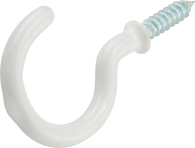 Steel Vinyl Mug Cup Hooks, Screw-In, White, 1-1/4in, 2-pk N9472