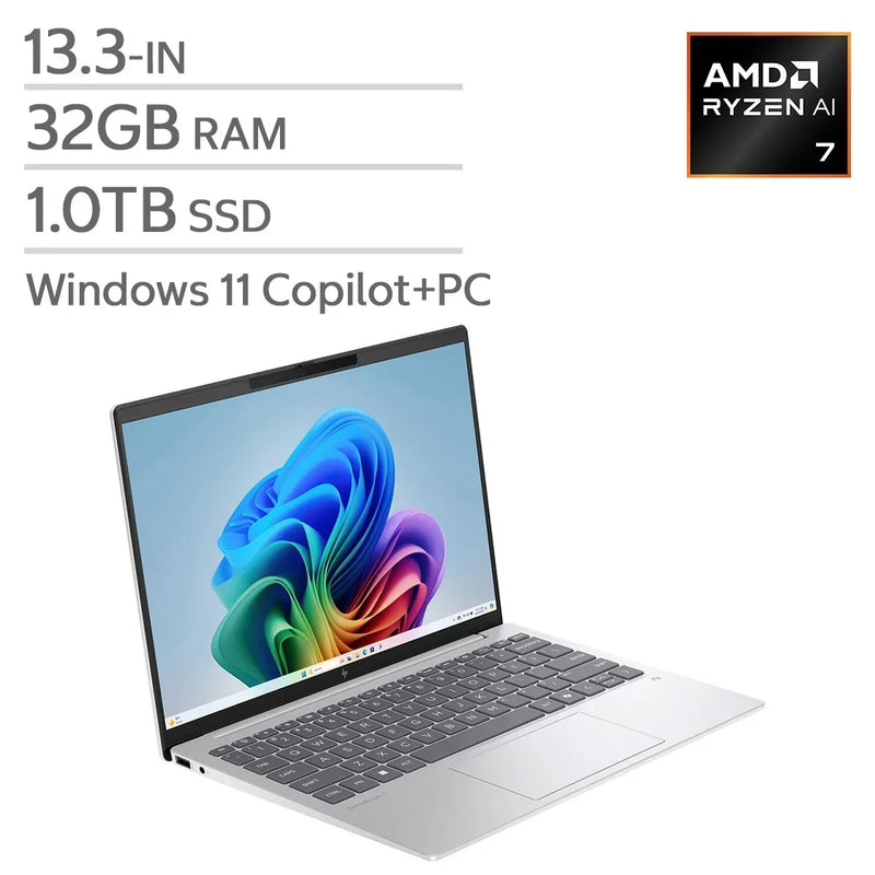 HP Omnibook 7 Aero 13.3-in. Copilot+ PC Laptop, AMD Ryzen AI 7 350, 32 GB RAM, 1 TB SSD G8588