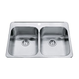 Top Mount Stainless Steel Double Bowl Kitchen Sink, 23x34x7-in