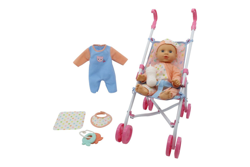 Kisses & Cuddles 12-in Baby Doll with Stroller and Accessories Set K7156