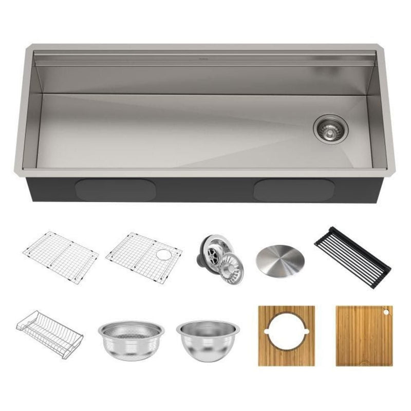 Kore 2-Tier Workstation Undermount 16-Gauge Single Bowl Kitchen Sink with 10 Accessories, 45-in S8248