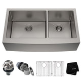 Standard PRO Apron Front Farmhouse Stainless Steel Double Bowl Kitchen Sink, 36x21x10-in