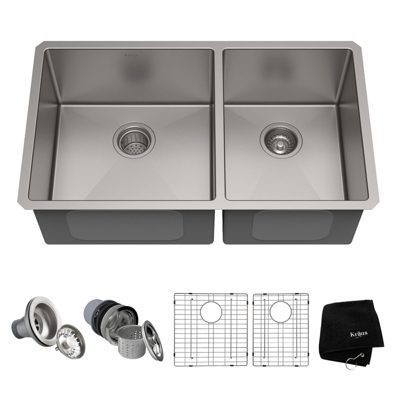 Standard PRO Undermount Stainless Steel Double Bowl 60/40 Kitchen Sink, 33x19x10-in E6241