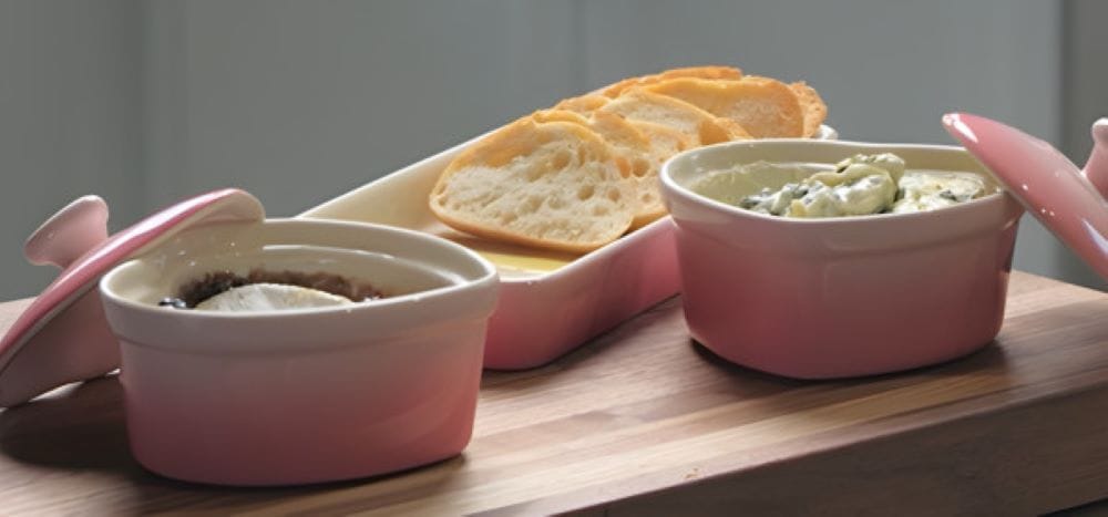 Stoneware Heart Cocottes and Tray, Gradient Rose, 5-pc