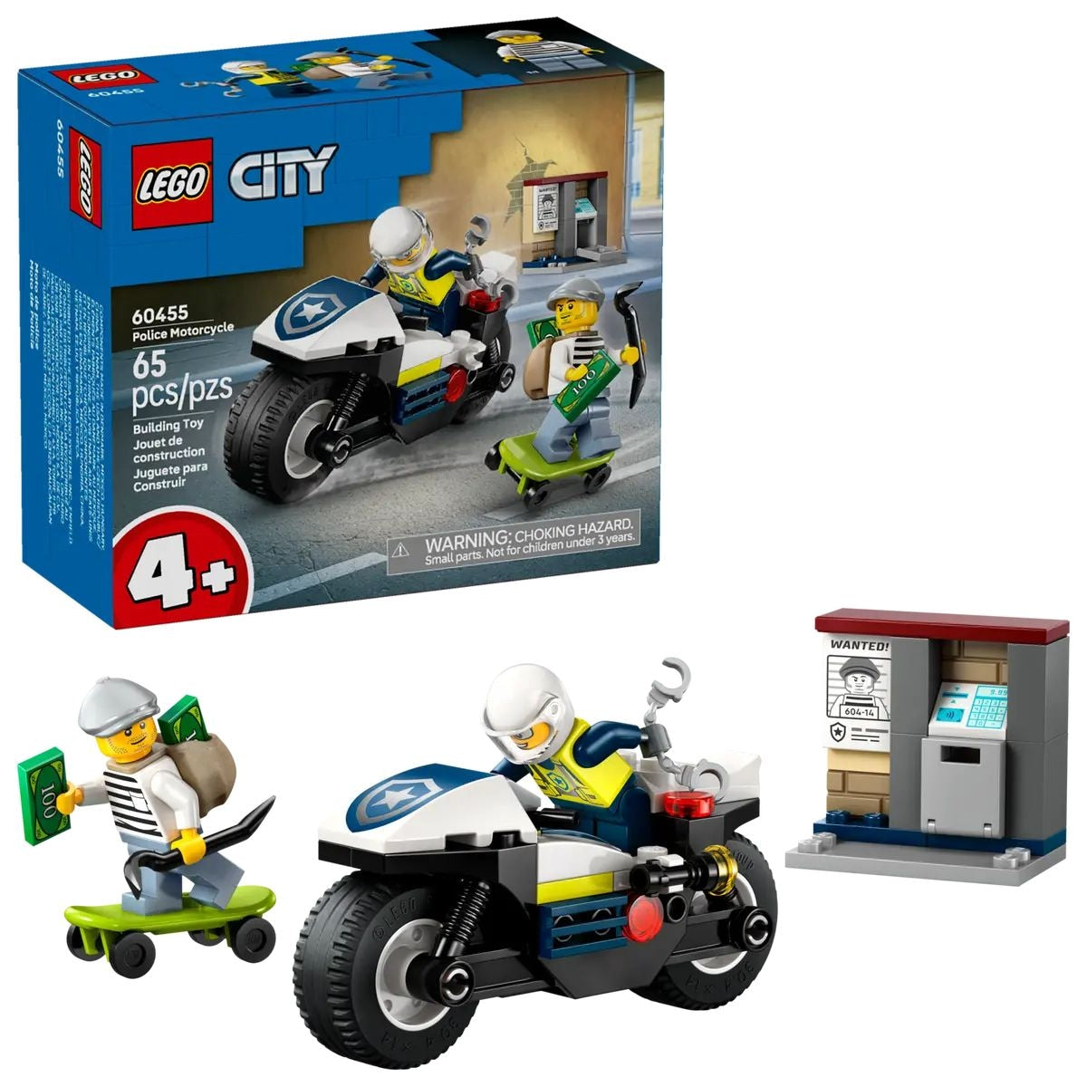 City Police Motorcycle Chase - 60455, 65-pcs, Ages 4+