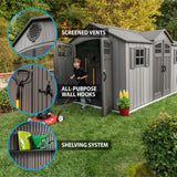 Lifetime Outdoor Storage Shed with Dual Side Entry, Dark Grey Roughcut, 15 x 8-ft