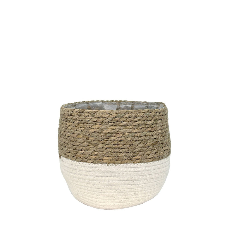 Lynne Weave Cotton Jute Round Basket Planter with Leaf-Proof Plastic Lining, 6-in G75