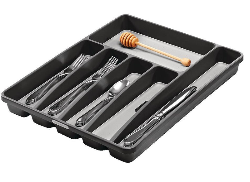 Madesmart Large 6-Compartment Cutlery & Kitchen Utensil Drawer Organizer Tray/Holder, Grey H7119
