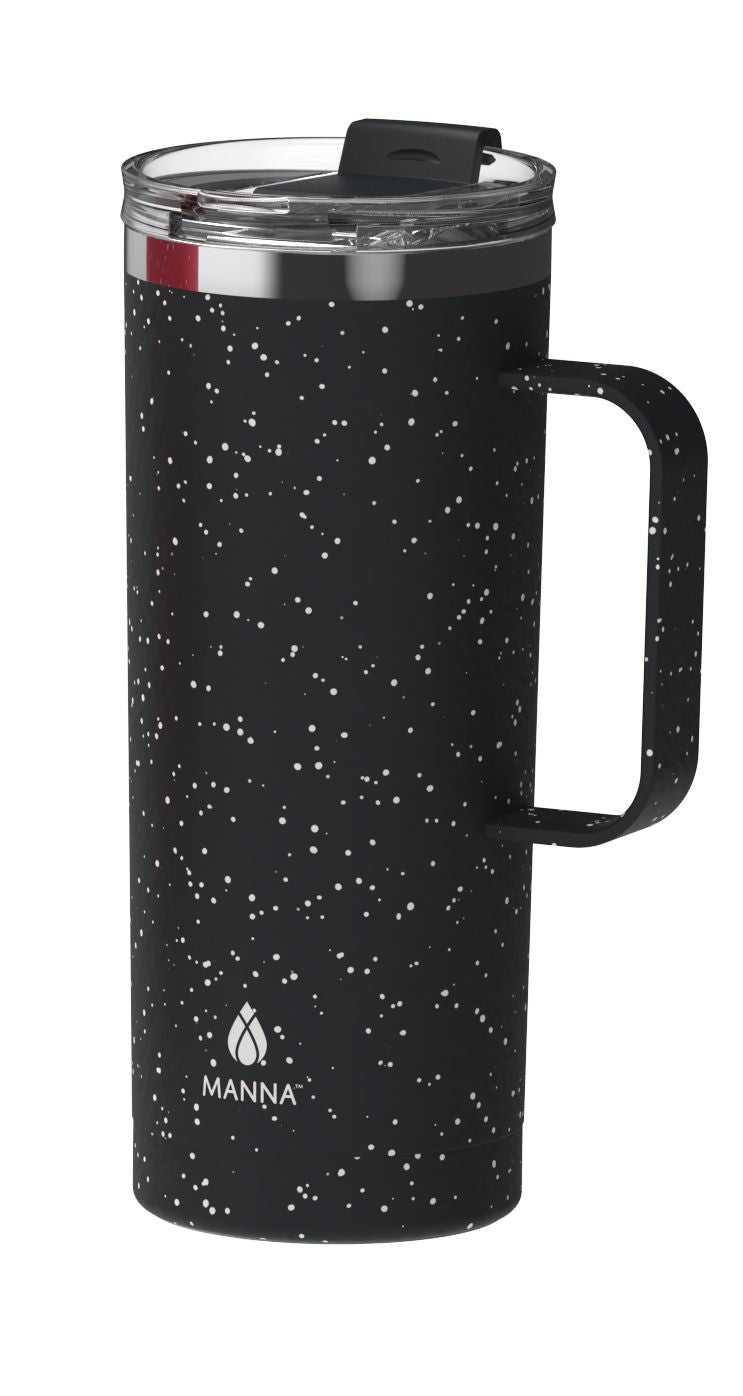 Manna Tahoe Insulated Stainless Steel Mug with Leakproof Lid, Speckled Black, 591-mL