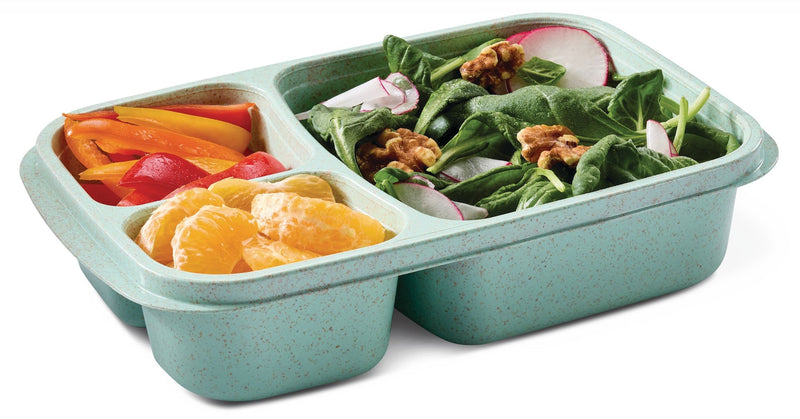 3-Section Food Storage Container, Green/Sage, with Wheat Straw, 4-pk S2587